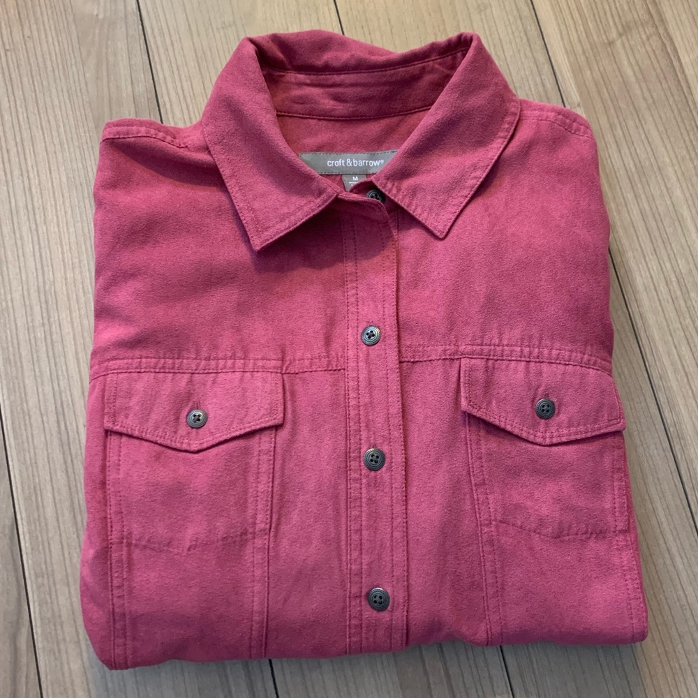 Croft & Barrow Vegan Suede Like Pink Button Down